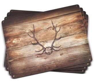 Lodge Collection Placemats | Set of 4 | Heat Resistant Mats | Cork-Backed Board | Hard Placemat Set for Dining Table | Measures 15.7” x 11.7” Brown/Wood