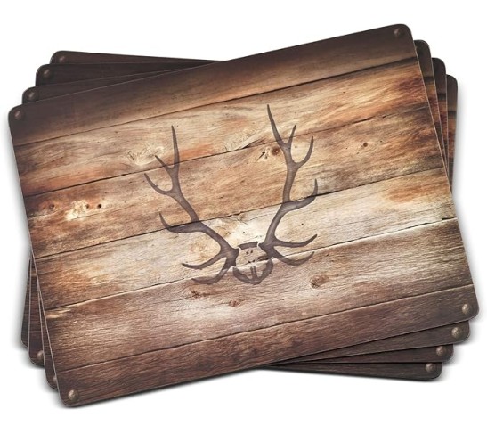Lodge Collection Placemats | Set of 4 | Heat Resistant Mats | Cork-Backed Board | Hard Placemat Set for Dining Table | Measures 15.7” x 11.7” Brown/Wood