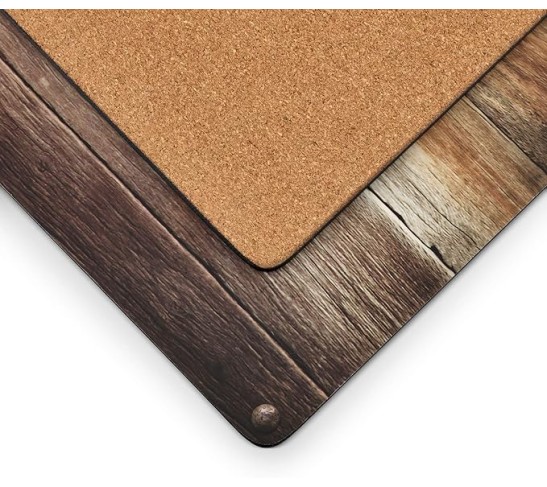 Lodge Collection Placemats | Set of 4 | Heat Resistant Mats | Cork-Backed Board | Hard Placemat Set for Dining Table | Measures 15.7” x 11.7” Brown/Wood