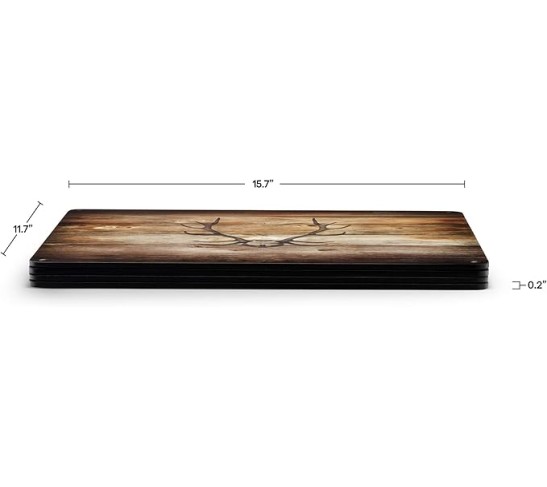 Lodge Collection Placemats | Set of 4 | Heat Resistant Mats | Cork-Backed Board | Hard Placemat Set for Dining Table | Measures 15.7” x 11.7” Brown/Wood