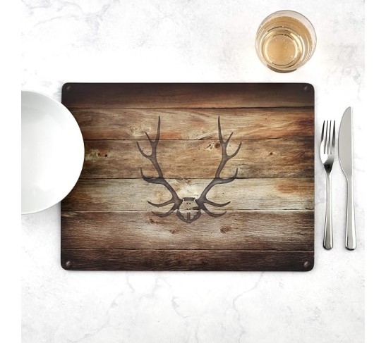 Lodge Collection Placemats | Set of 4 | Heat Resistant Mats | Cork-Backed Board | Hard Placemat Set for Dining Table | Measures 15.7” x 11.7” Brown/Wood
