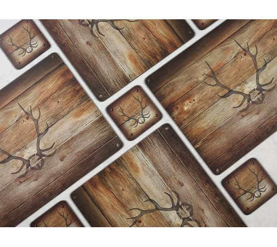Lodge Collection Placemats | Set of 4 | Heat Resistant Mats | Cork-Backed Board | Hard Placemat Set for Dining Table | Measures 15.7” x 11.7” Brown/Wood