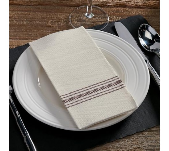 FP1112 FashnPoint Black and White Dishtowel Printed Dinner Napkin, Ultra Ply, 15 1/2" x 15 1/2", 1/8 Fold (8 Packs of 100)