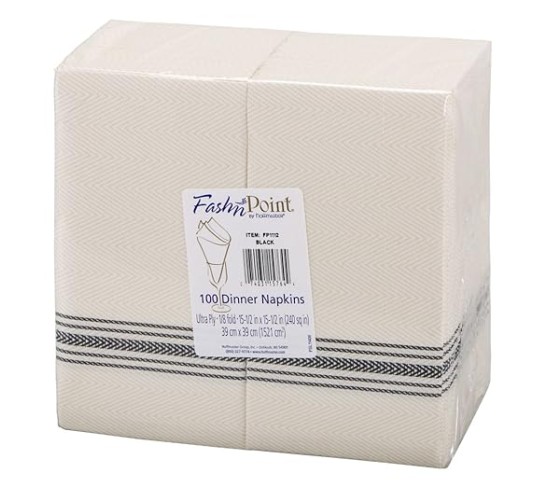 FP1112 FashnPoint Black and White Dishtowel Printed Dinner Napkin, Ultra Ply, 15 1/2" x 15 1/2", 1/8 Fold (8 Packs of 100)