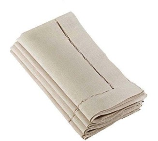 Ecru Handmade Classic Hemstitch Dinner Napkin (Set of 12), 22" Square Shape