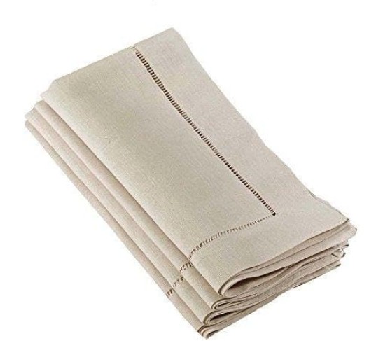 Ecru Handmade Classic Hemstitch Dinner Napkin (Set of 12), 22" Square Shape