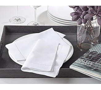 White Handmade Classic Hemstitch Dinner Napkin (Set of 12), 22" Square Shape