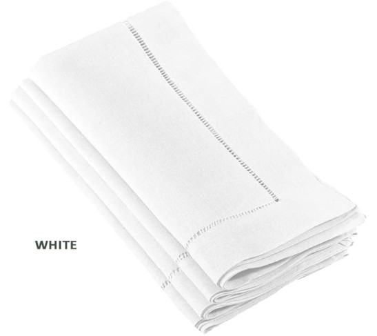 White Handmade Classic Hemstitch Dinner Napkin (Set of 12), 22" Square Shape