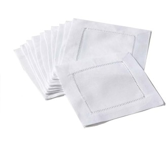 White Handmade Classic Hemstitch Dinner Napkin (Set of 12), 22" Square Shape