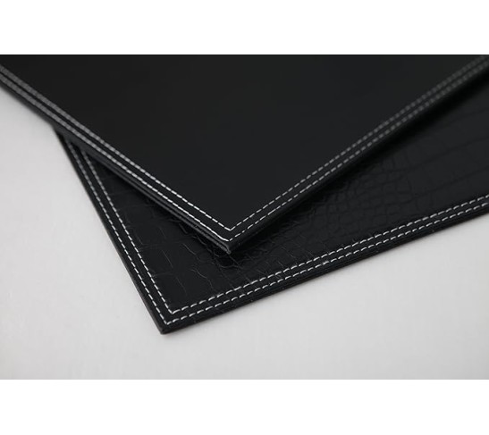 Placemats Set of 4 Firm Faux Leather PU, Durable 16"x12" Heat & Stain Resistant Easy to Clean, Crocodile Pattern Home Decor (Black)