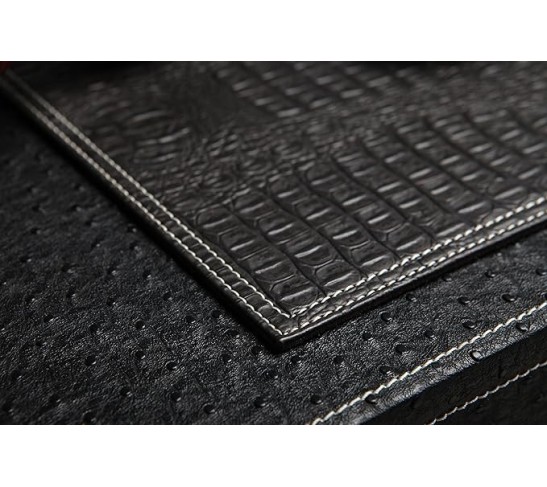 Placemats Set of 4 Firm Faux Leather PU, Durable 16"x12" Heat & Stain Resistant Easy to Clean, Crocodile Pattern Home Decor (Black)