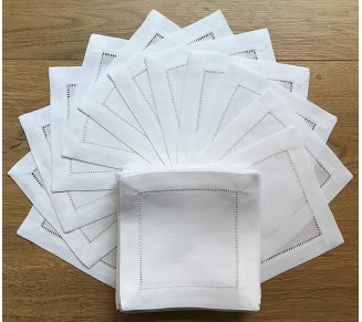 White Linen Cocktail Napkin 6"x6" Set of 50 Linen Cloth Napkin Coasters-Ladder Hemstitch 100% Linen Beverage Party Napkin Coaster Super Value Bulk 50 Pack