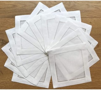 White Linen Cocktail Napkin 6"x6" Set of 50 Linen Cloth Napkin Coasters-Ladder Hemstitch 100% Linen Beverage Party Napkin Coaster Super Value Bulk 50 Pack
