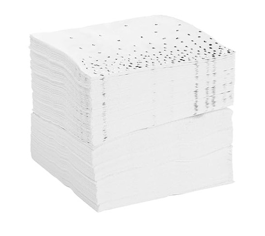 100 Pack Confetti Foil Silver Cocktail Napkins 5x5 inch, 3-Ply Disposable Polka Dot Beverage Napkins for Reception, Bridal Shower, Birthday Party Supplies, Dessert Napkin Wedding
