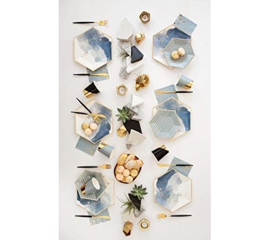 Malibu Blue Party Napkin Set, 60 Ct, 6.5” Disposable Paper Cocktail, Bar, Dessert Napkins for Birthday, Wedding, Shower, Anniversary, Engagement, Holiday, Light Blue & Gold Foil