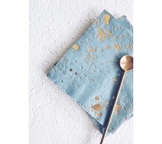 Malibu Blue Party Napkin Set, 60 Ct, 6.5” Disposable Paper Cocktail, Bar, Dessert Napkins for Birthday, Wedding, Shower, Anniversary, Engagement, Holiday, Light Blue & Gold Foil