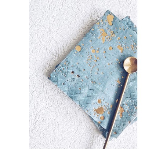 Malibu Blue Party Napkin Set, 60 Ct, 6.5” Disposable Paper Cocktail, Bar, Dessert Napkins for Birthday, Wedding, Shower, Anniversary, Engagement, Holiday, Light Blue & Gold Foil