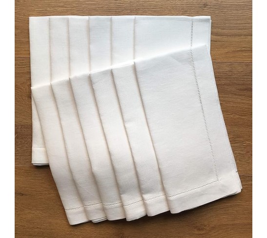 White Linen Hem Stitch Dinner Napkins - Set of 12 20"x20"-Ladder Hem Stitch 100% Linen Cloth Napkins-Super Value Bulk 12 Pack