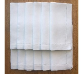 White Linen Hem Stitch Dinner Napkins - Set of 12 20"x20"-Ladder Hem Stitch 100% Linen Cloth Napkins-Super Value Bulk 12 Pack