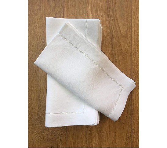 White Linen Hem Stitch Dinner Napkins - Set of 12 20"x20"-Ladder Hem Stitch 100% Linen Cloth Napkins-Super Value Bulk 12 Pack