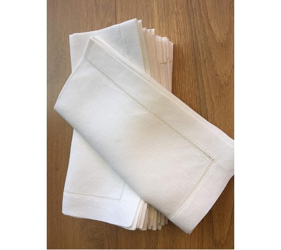 White Linen Hem Stitch Dinner Napkins - Set of 12 20"x20"-Ladder Hem Stitch 100% Linen Cloth Napkins-Super Value Bulk 12 Pack