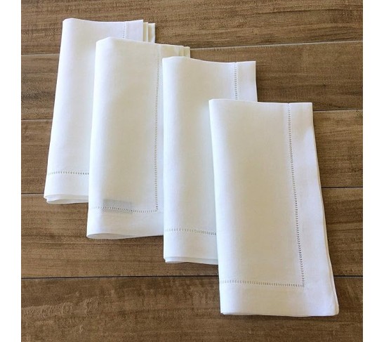 White Linen Hem Stitch Dinner Napkins - Set of 12 20"x20"-Ladder Hem Stitch 100% Linen Cloth Napkins-Super Value Bulk 12 Pack
