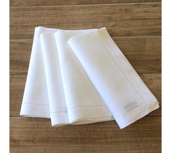 White Linen Hem Stitch Dinner Napkins - Set of 12 20"x20"-Ladder Hem Stitch 100% Linen Cloth Napkins-Super Value Bulk 12 Pack