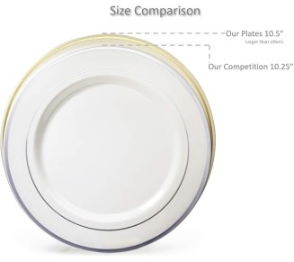 " OCCASIONS " 560pcs set (80 Guests)-Heavyweight Wedding Party Disposable Plastic Plate Set-80 x 10.5'' + 80 x 6.25'' + Gold Silverware + Cups + Napkins (Plain Ivory)