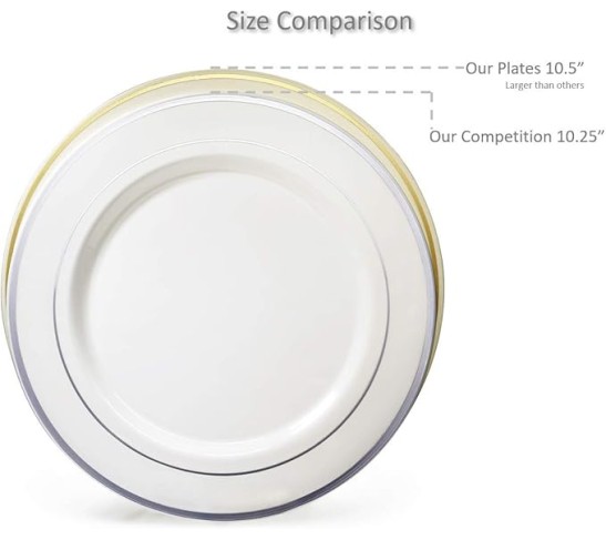 " OCCASIONS " 560pcs set (80 Guests)-Heavyweight Wedding Party Disposable Plastic Plate Set-80 x 10.5'' + 80 x 6.25'' + Gold Silverware + Cups + Napkins (Plain Ivory)