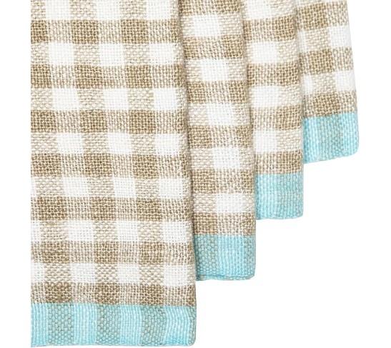 Gingham Natural/Aqua Napkins 20x20 Set of 4 Green Check Classic Square Cotton Handmade