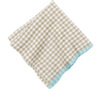 Gingham Natural/Aqua Napkins 20x20 Set of 4 Green Check Classic Square Cotton Handmade