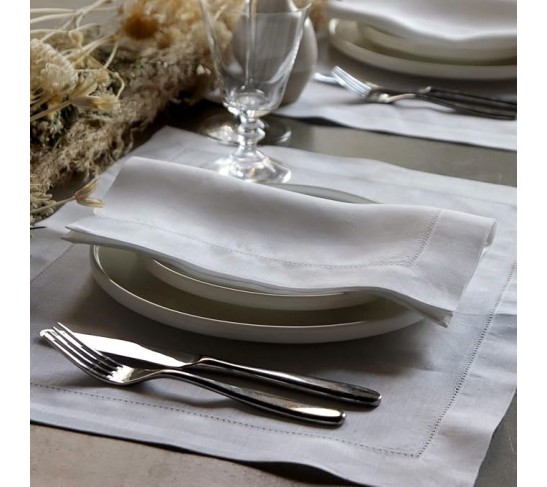 Hemstitched White Linen Napkin 22x22 (Set of Six) Oversize Luxury Italian Linen Sewn in US