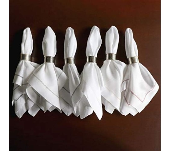 Hemstitched White Linen Napkin 22x22 (Set of Six) Oversize Luxury Italian Linen Sewn in US