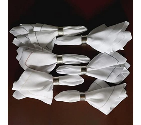 Hemstitched White Linen Napkin 22x22 (Set of Six) Oversize Luxury Italian Linen Sewn in US