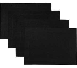Linen Placemats Set of 4-100% Pure Linen Black Placemats 14 x 19 Inch - Washable Black Placemats for Spring