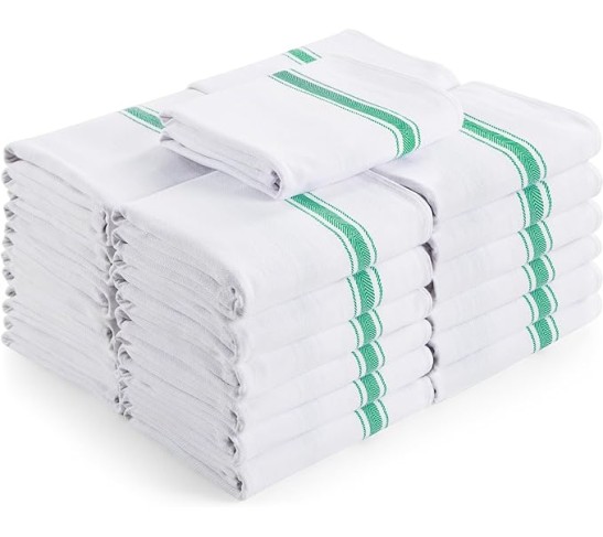 Green Dish Towels [300 Pack - 15 x 25 Inches] 100% Ring Spun Cotton Highly Absorbent & Reusable Cleaning Bar, Tea, Kitchen and Dishcloths Set - 200 GSM