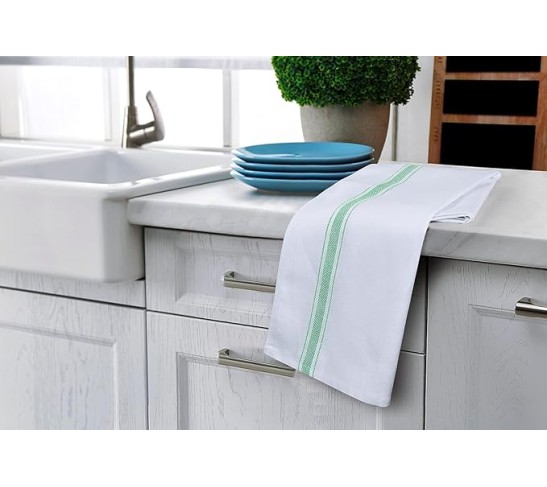 Green Dish Towels [300 Pack - 15 x 25 Inches] 100% Ring Spun Cotton Highly Absorbent & Reusable Cleaning Bar, Tea, Kitchen and Dishcloths Set - 200 GSM