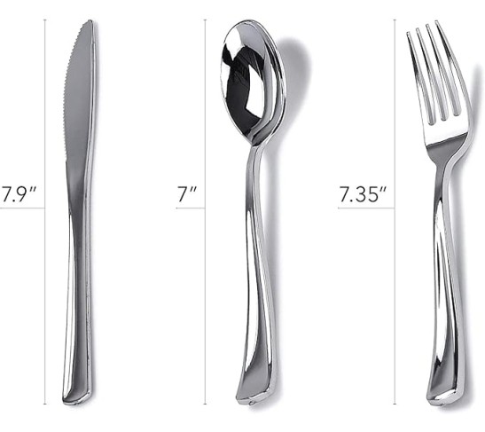 Pre-Rolled Dinner Napkin and Cutlery, Silver/Metallic Plastic (200 Sets)