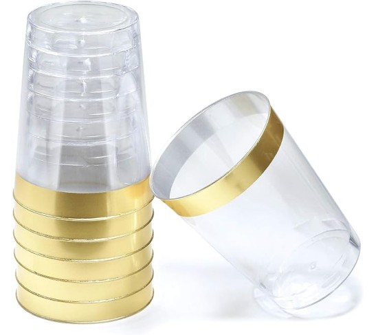 " OCCASIONS " 640pcs set (80 Guests)-Heavyweight Wedding Party Disposable Plastic Plate Set -80 x 10.5'' + 80 x 7.5'' + Silverware + Cups + Napkins (Ritz Blush and Gold)