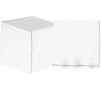 120 Pack Sqaure Cocktail Napkins, Disposable, Premium 3 Ply Paper, 5 x 5 Inch, Decorative Beverage Napkin, White with Silver Stripe