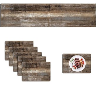 Dark Brown Table Runner and Placemats Set of 6 Pieces, Brown Placemat, Cloth Place Mats Indoor for Kitchen, Washable Abstract Placemats Linen Material for Dining Table