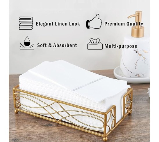 100PCS Silver Paper Napkins with Built-in Flatware Pocket - White and Silver Prefolded Cloth Like Disposable Napkins - Heavy-duty Linen-Feel Dinner Napkins for Party & Wedding & Dinner