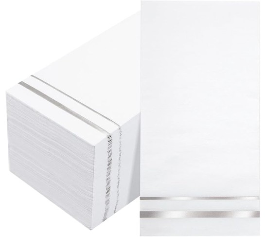 100-Count 3-Ply disposable Napkins - Silver Paper Napkins Disposable Premium Quality - Christmas Napkins/Dinner Napkins Disposable Soft, Absorbent for Kitchen, Parties, Weddings or Events