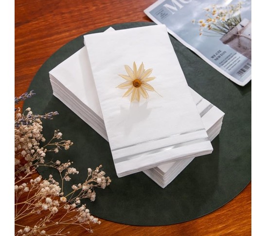 100-Count 3-Ply disposable Napkins - Silver Paper Napkins Disposable Premium Quality - Christmas Napkins/Dinner Napkins Disposable Soft, Absorbent for Kitchen, Parties, Weddings or Events