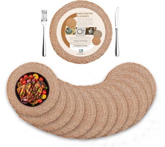 Round Placemats Set of 12 - Jute Placemats for Boho Dining - Woven Mats for Table Décor