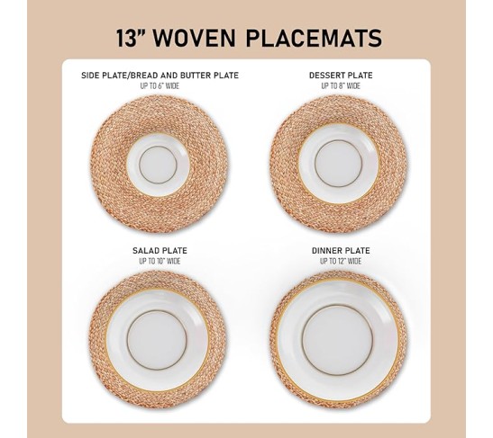 Round Placemats Set of 12 - Jute Placemats for Boho Dining - Woven Mats for Table Décor
