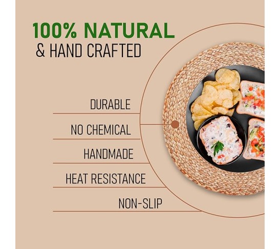 Round Placemats Set of 12 - Jute Placemats for Boho Dining - Woven Mats for Table Décor