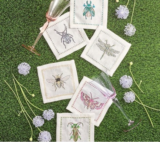 Garden Party Cocktail Napkins in White & Multi, Set of 6