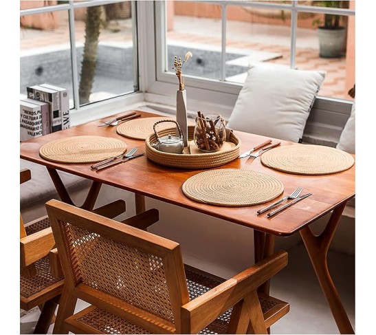 Round Placemats Set of 4, Brown Placemat-Woven Cotton Rope Chargers for Dinner Plates, Non-Slip, Heat Resistant Table Decor, Boho Farmhouse Kitchen Decor(Light Brown, 13 inch)