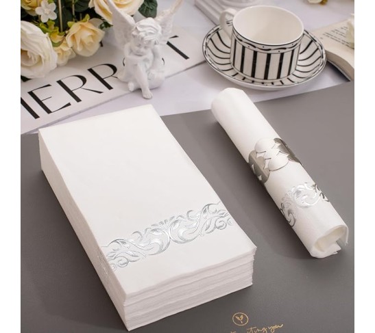 150Pack Silver Napkins Paper Disposable - 3ply Silver Napkins, Premium Quality Disposable Napkins, Party Napkins Dinner Napkins for Bridal & Baby Shower Wedding Anniversary Birthday